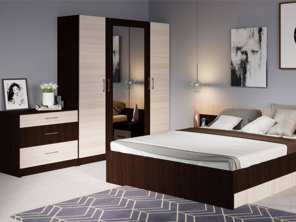 Спальня «Алена» 4 дв. шк, Венге/Дуб молочный в магазине «На диване» в Москве — Выгодная цена