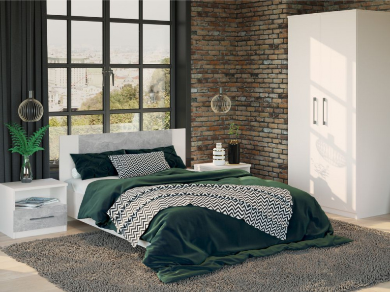 Спальня «Аврора» 2дв шк, Белый/Ателье светлый Спальня «Аврора» 2дв шк, Белый/Ателье светлый