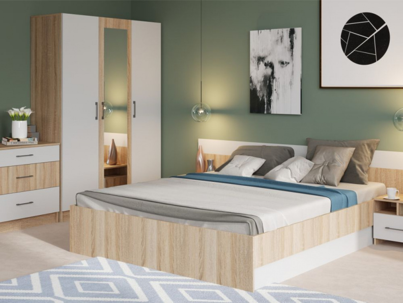 Спальня «Алена» 3 дв. шк, Дуб сонома/белый