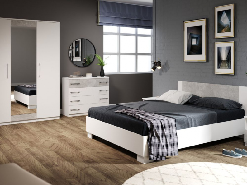 Спальня «Аврора» 3дв шк, Белый/Ателье светлый