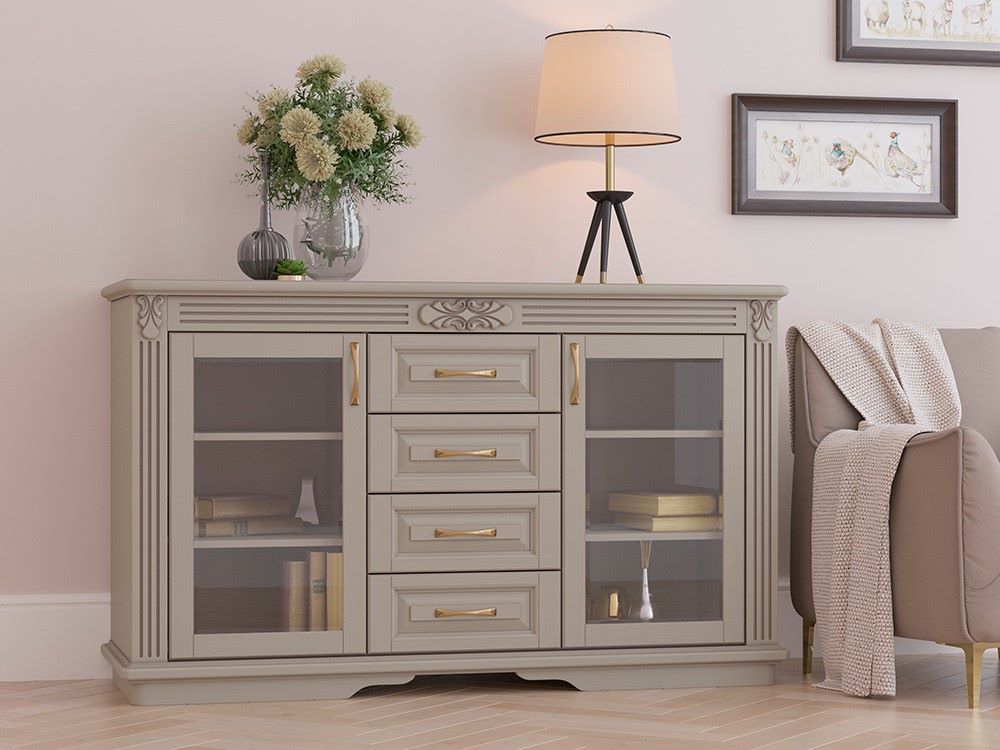 Комод Греденция Палермо (4 ящика со стеклом) в магазине «На диване» в Москве — Выгодная цена