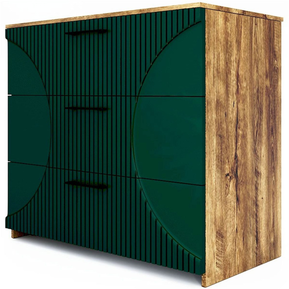 Комод «Монтале» 3Я КМК 0966.17, дуб канзас/зеленый матовый