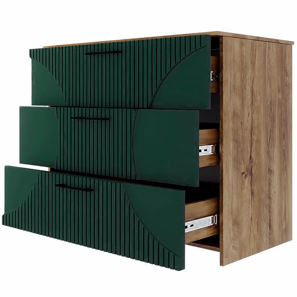 Комод «Монтале» 3Я КМК 0966.17, дуб канзас/зеленый матовый в магазине «На диване» в Москве — Выгодная цена