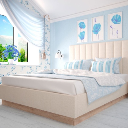Кровать «Богуслава» М9 с ПМ 160x200, дуб баррика/велюр бежевый